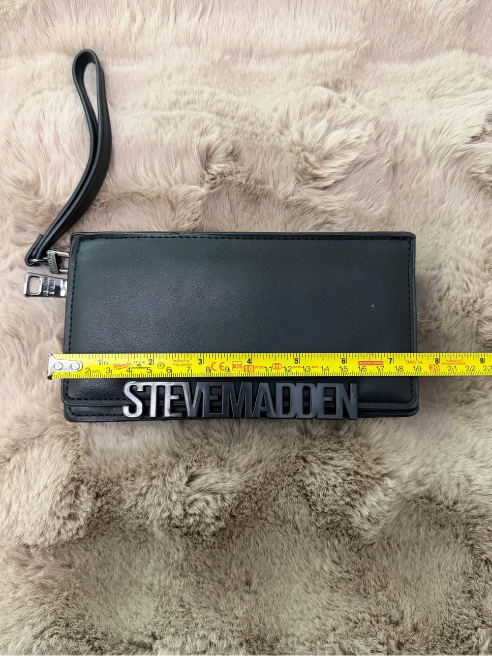 Steve Madden Black Leather Logo Wristlet